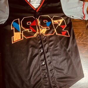 Black Button-Up Jersey with 1992 Graphic